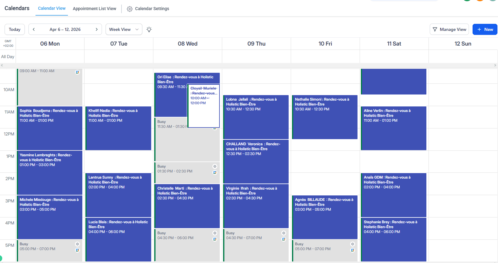 Week of April 6–12, 2026 — fully booked.