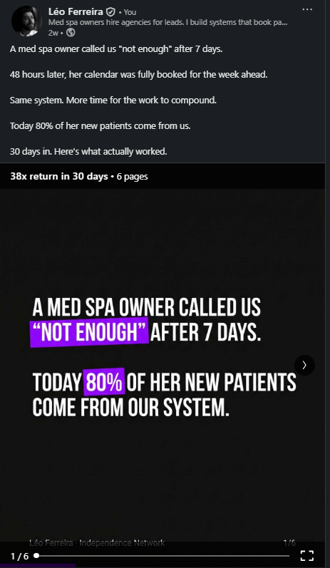 Une proprio de med spa nous a appelés « pas assez » après 7 jours. Aujourd'hui 80 % de ses nouvelles patientes viennent de notre système.